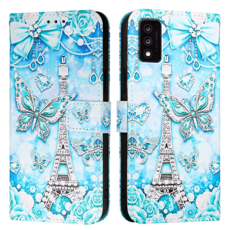 For TCL 30T T603DL Colored Drawing Pattern Plain Weave Leather Phone Case(Tower Butterfly)