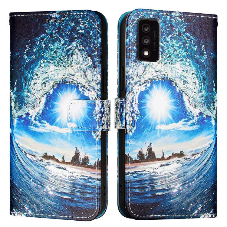 For TCL 30T T603DL Colored Drawing Pattern Plain Weave Leather Phone Case(Waves And Sun)