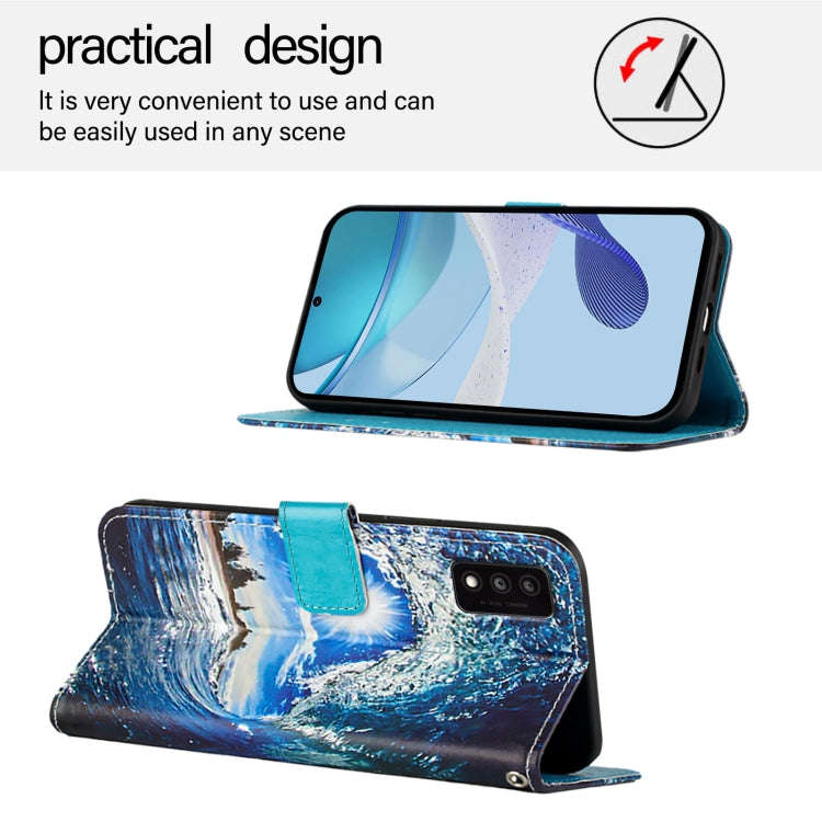 For TCL 30T T603DL Colored Drawing Pattern Plain Weave Leather Phone Case(Waves And Sun)