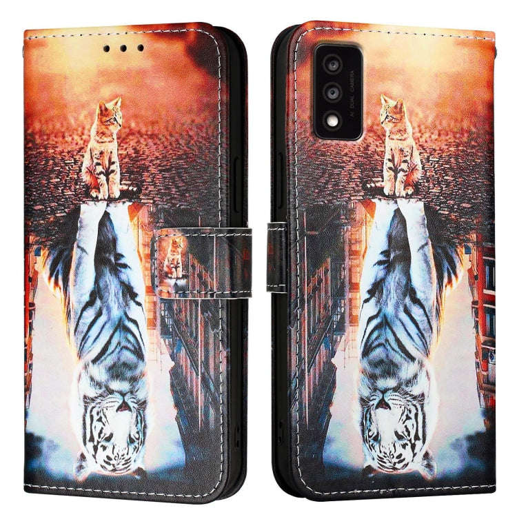 For TCL 30T T603DL Colored Drawing Pattern Plain Weave Leather Phone Case(Cats And Tigers)