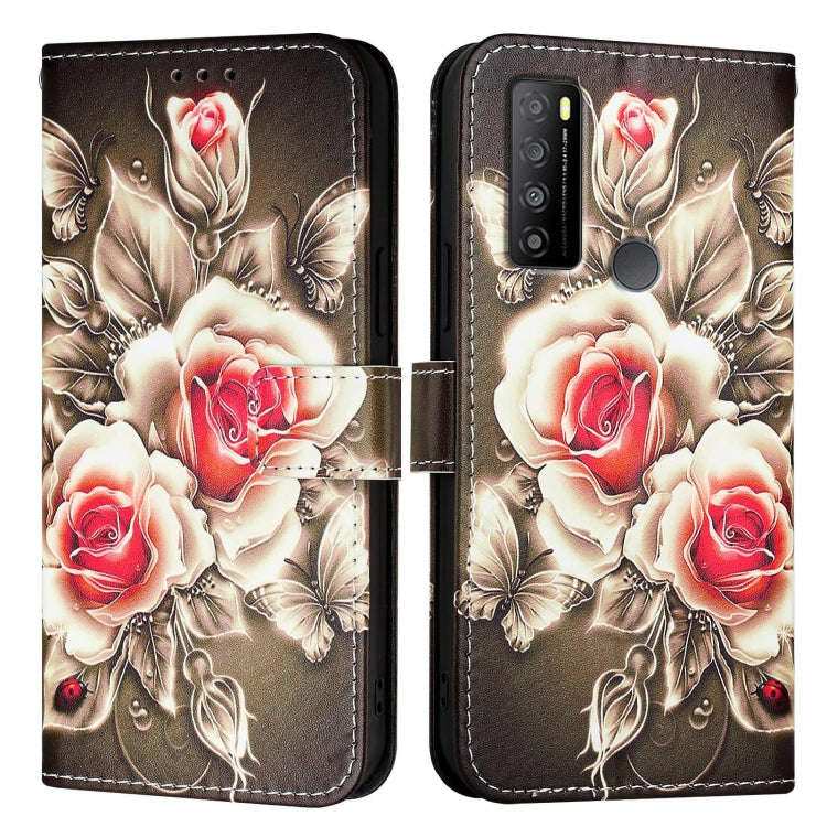 For TCL 30Z T602DL Colored Drawing Pattern Plain Weave Leather Phone Case(Roses On Black)