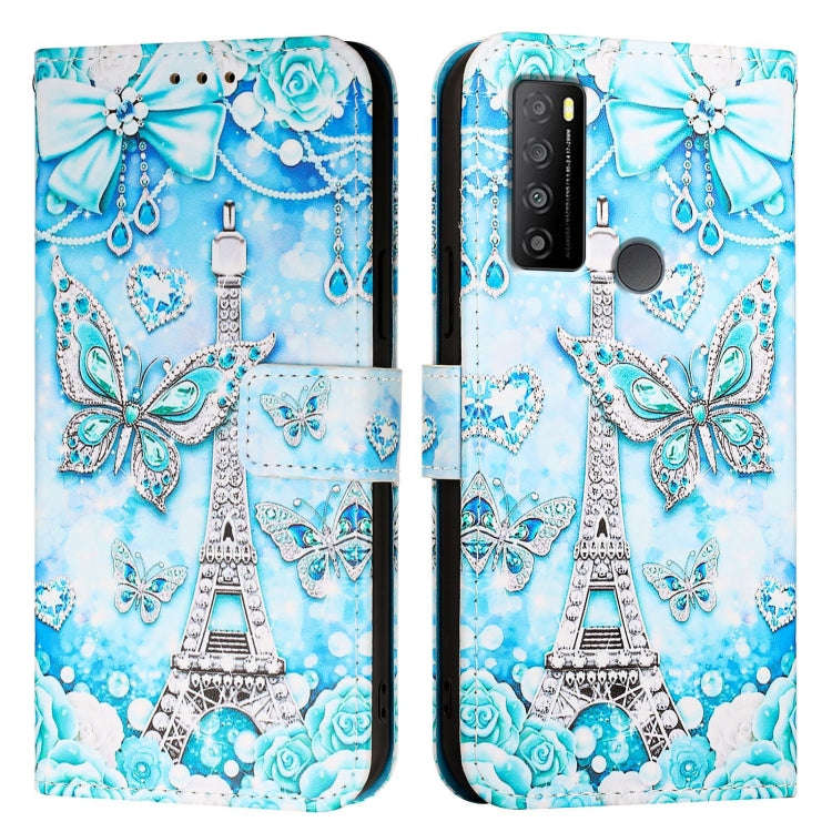 For TCL 30Z T602DL Colored Drawing Pattern Plain Weave Leather Phone Case(Tower Butterfly)