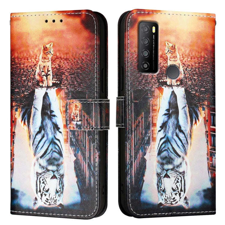 For TCL 30Z T602DL Colored Drawing Pattern Plain Weave Leather Phone Case(Cats And Tigers)