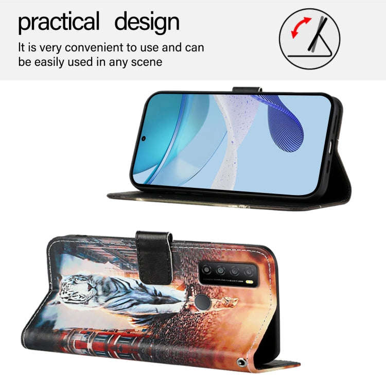 For TCL 30Z T602DL Colored Drawing Pattern Plain Weave Leather Phone Case(Cats And Tigers)