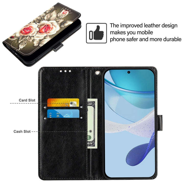 For TCL 40 XL / 40T T608DL Colored Drawing Pattern Plain Weave Leather Phone Case(Roses On Black)