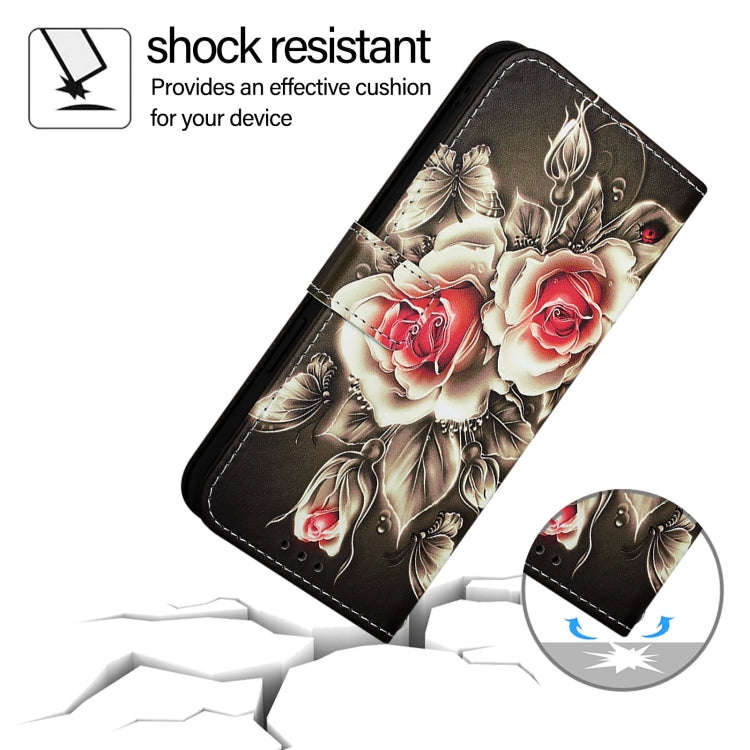 For TCL 40 XL / 40T T608DL Colored Drawing Pattern Plain Weave Leather Phone Case(Roses On Black)