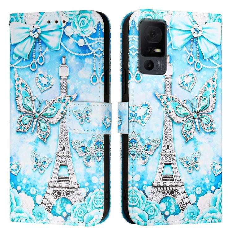 For TCL 40 XL / 40T T608DL Colored Drawing Pattern Plain Weave Leather Phone Case(Tower Butterfly)