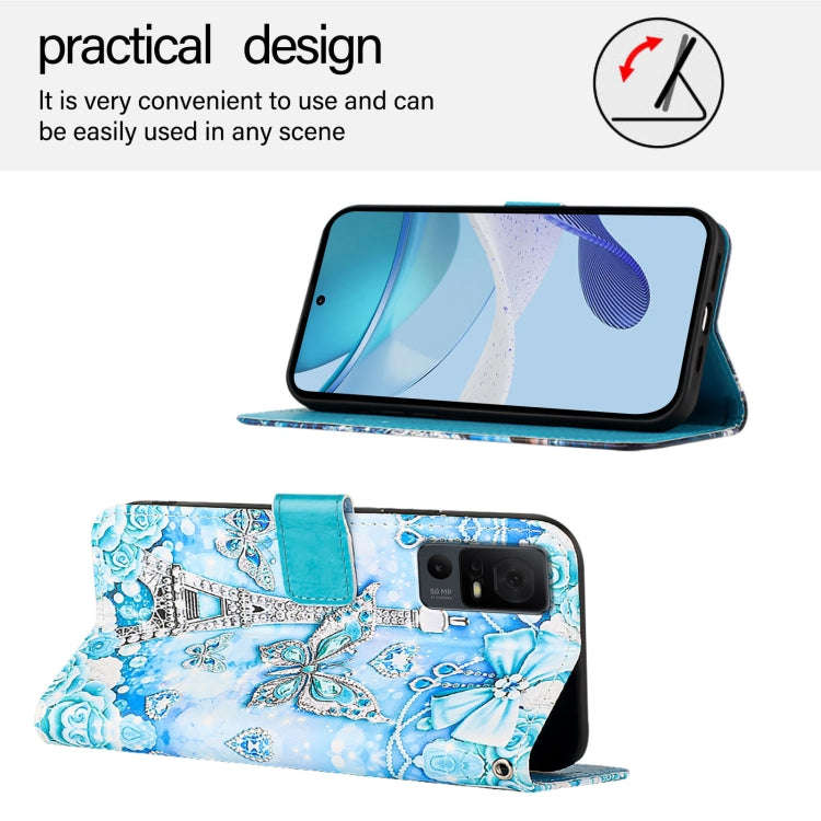 For TCL 40 XL / 40T T608DL Colored Drawing Pattern Plain Weave Leather Phone Case(Tower Butterfly)