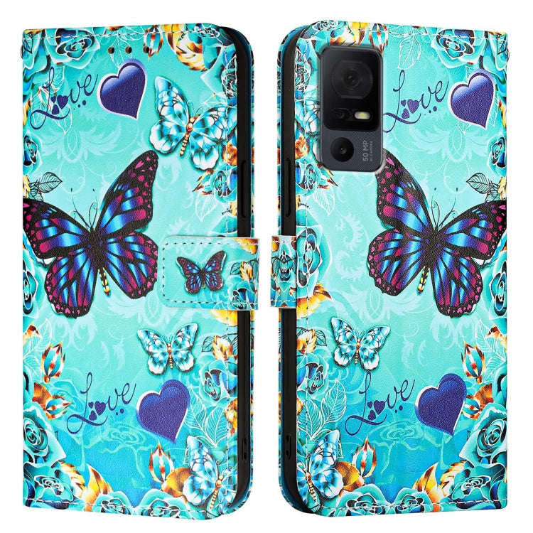 For TCL 40 XL / 40T T608DL Colored Drawing Pattern Plain Weave Leather Phone Case(Love Butterfly)