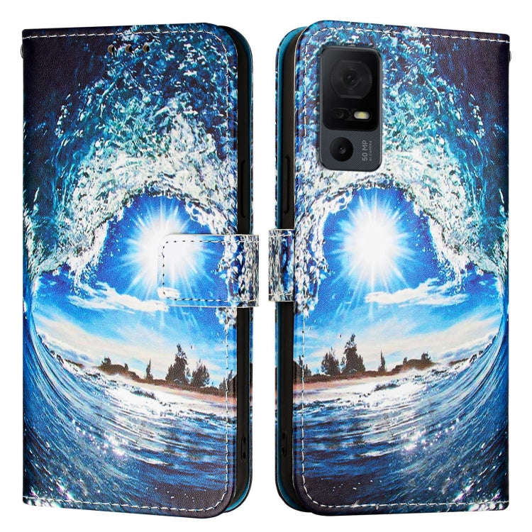 For TCL 40 XL / 40T T608DL Colored Drawing Pattern Plain Weave Leather Phone Case(Waves And Sun)