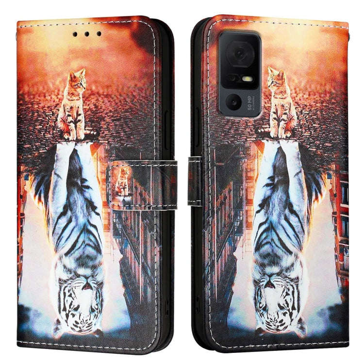 For TCL 40 XL / 40T T608DL Colored Drawing Pattern Plain Weave Leather Phone Case(Cats And Tigers)