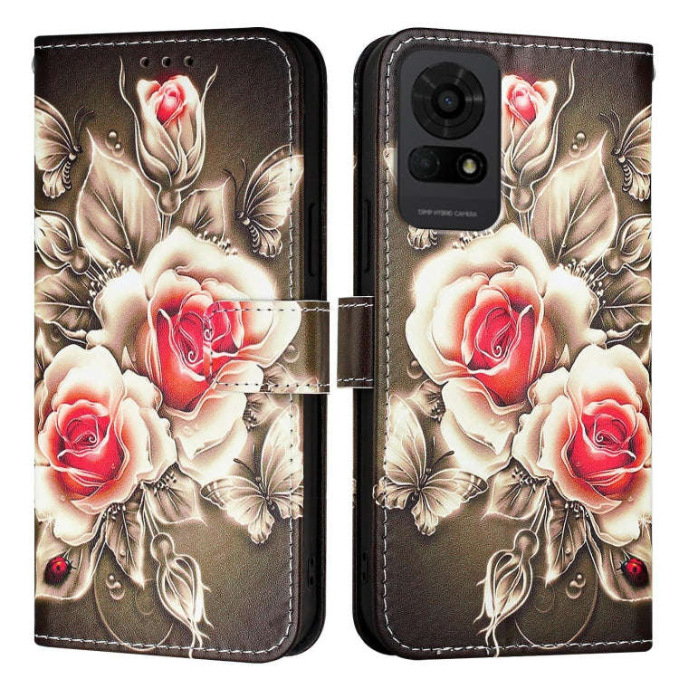 For TCL 50 LE 5G Colored Drawing Pattern Plain Weave Leather Phone Case(Roses On Black)