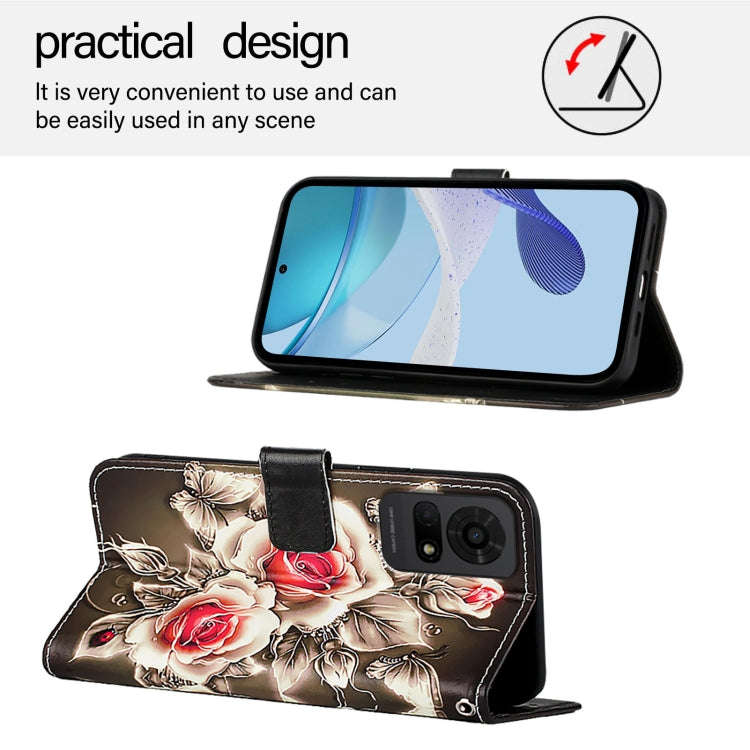 For TCL 50 LE 5G Colored Drawing Pattern Plain Weave Leather Phone Case(Roses On Black)