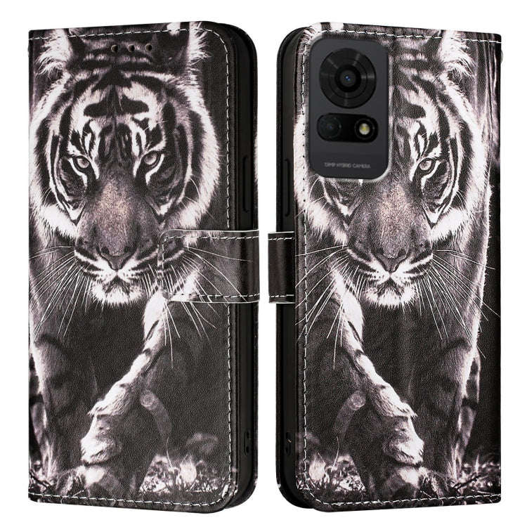 For TCL 50 LE 5G Colored Drawing Pattern Plain Weave Leather Phone Case(Black And White Tiger)