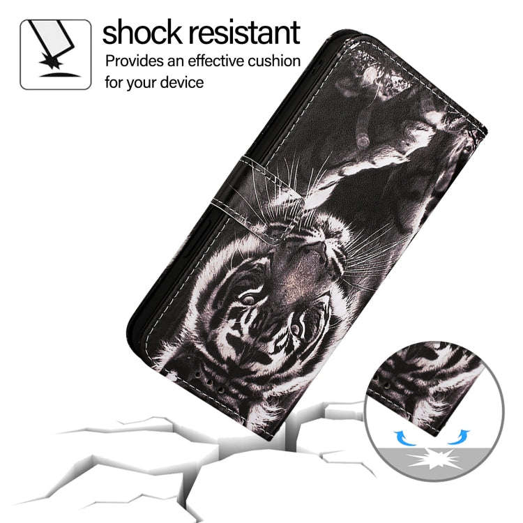 For TCL 50 LE 5G Colored Drawing Pattern Plain Weave Leather Phone Case(Black And White Tiger)