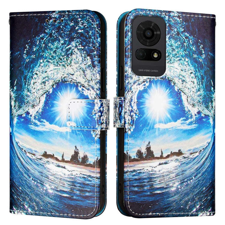 For TCL 50 LE 5G Colored Drawing Pattern Plain Weave Leather Phone Case(Waves And Sun)