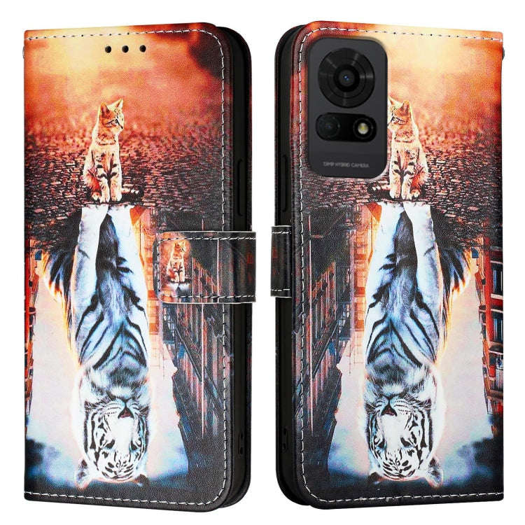 For TCL 50 LE 5G Colored Drawing Pattern Plain Weave Leather Phone Case(Cats And Tigers)