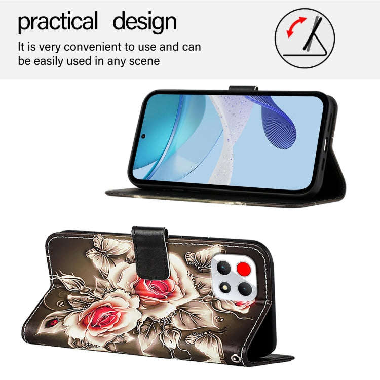 For T-Mobile REVVL 7 5G Colored Drawing Pattern Plain Weave Leather Phone Case(Roses On Black)