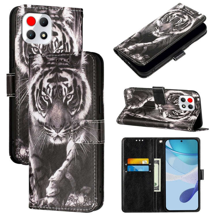 For T-Mobile REVVL 7 5G Colored Drawing Pattern Plain Weave Leather Phone Case(Black And White Ti...