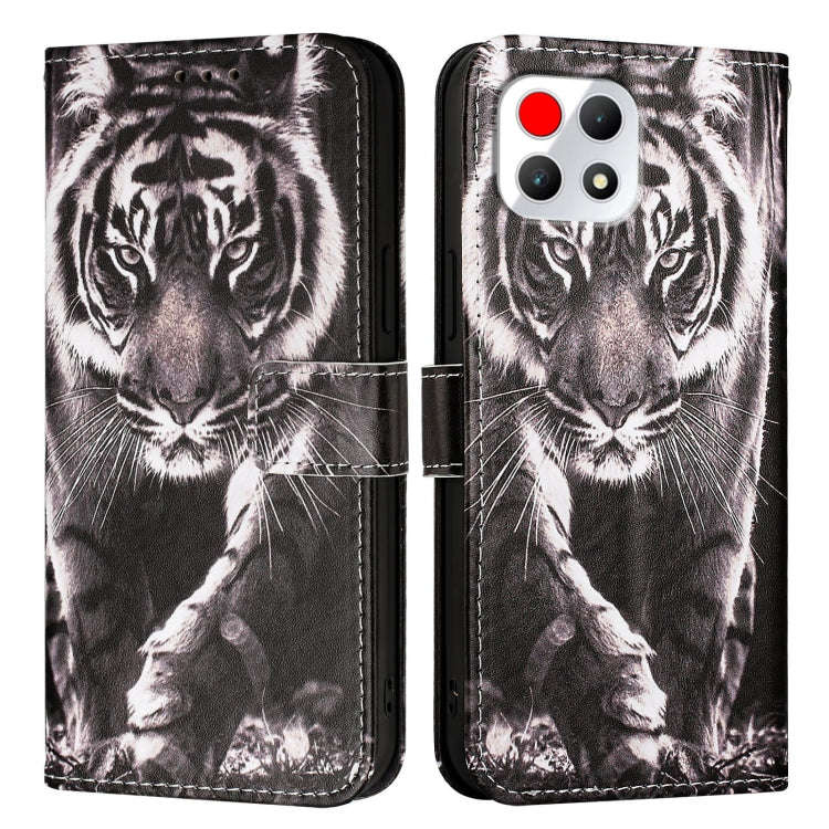 For T-Mobile REVVL 7 5G Colored Drawing Pattern Plain Weave Leather Phone Case(Black And White Ti...