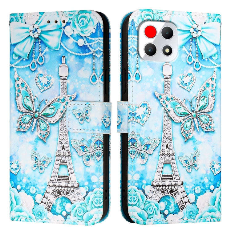 For T-Mobile REVVL 7 5G Colored Drawing Pattern Plain Weave Leather Phone Case(Tower Butterfly)