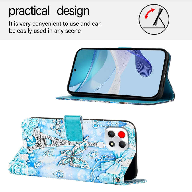 For T-Mobile REVVL 7 5G Colored Drawing Pattern Plain Weave Leather Phone Case(Tower Butterfly)