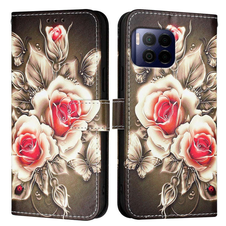 For T-Mobile REVVL 7 Pro 5G Colored Drawing Pattern Plain Weave Leather Phone Case(Roses On Black)