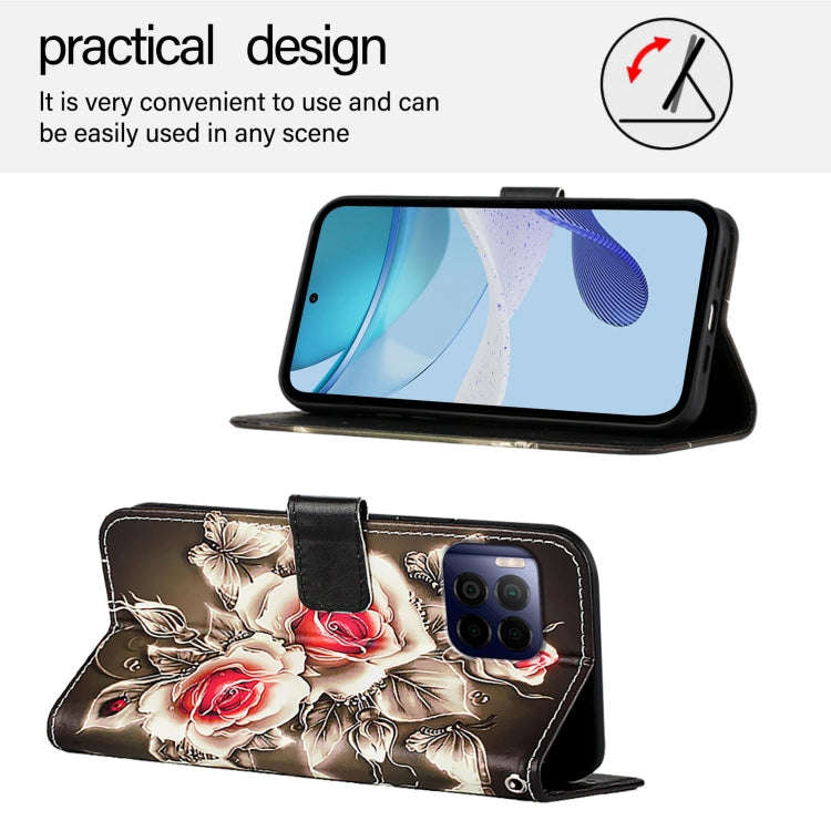For T-Mobile REVVL 7 Pro 5G Colored Drawing Pattern Plain Weave Leather Phone Case(Roses On Black)