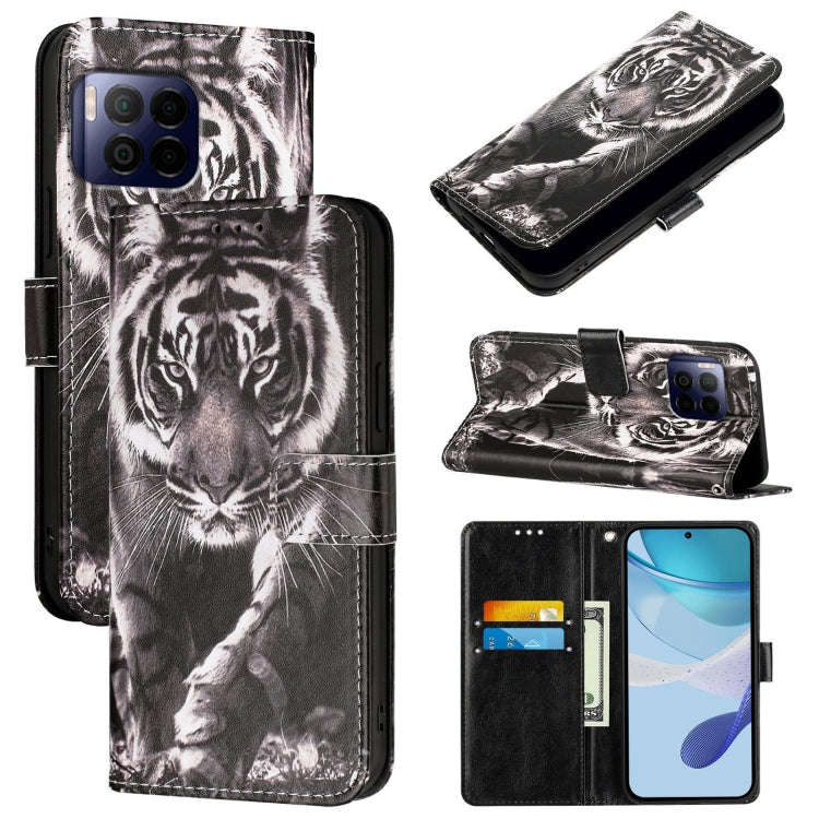 For T-Mobile REVVL 7 Pro 5G Colored Drawing Pattern Plain Weave Leather Phone Case(Black And Whit...