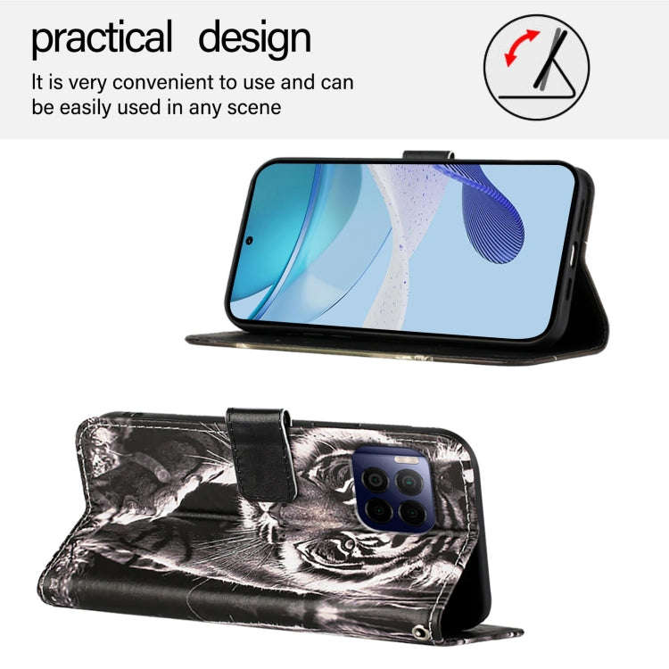 For T-Mobile REVVL 7 Pro 5G Colored Drawing Pattern Plain Weave Leather Phone Case(Black And Whit...