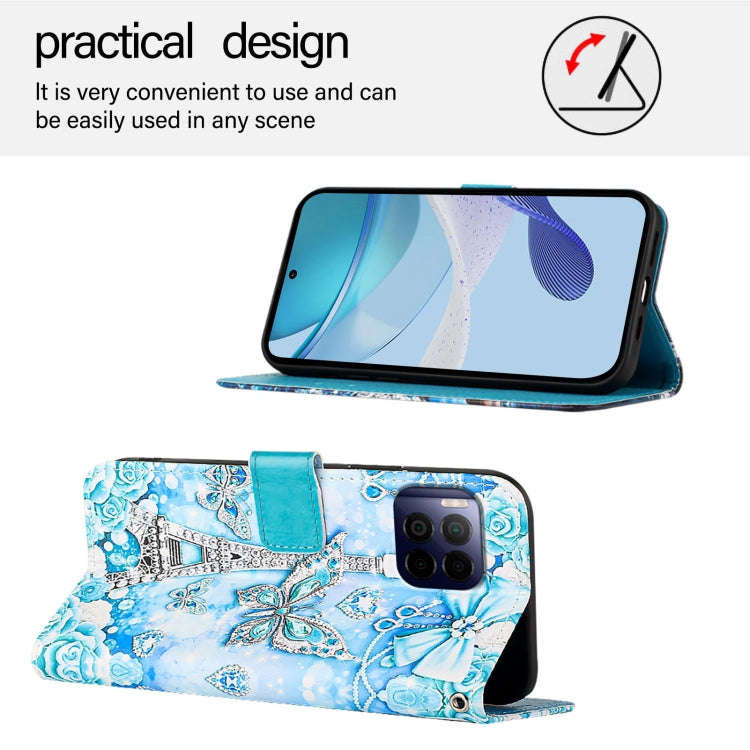 For T-Mobile REVVL 7 Pro 5G Colored Drawing Pattern Plain Weave Leather Phone Case(Tower Butterfly)