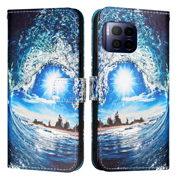 For T-Mobile REVVL 7 Pro 5G Colored Drawing Pattern Plain Weave Leather Phone Case(Waves And Sun)