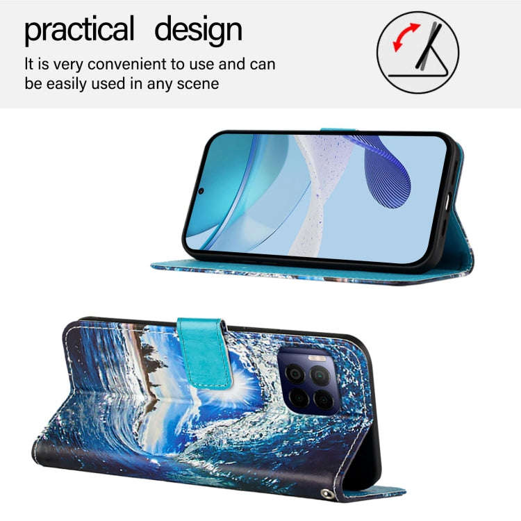 For T-Mobile REVVL 7 Pro 5G Colored Drawing Pattern Plain Weave Leather Phone Case(Waves And Sun)