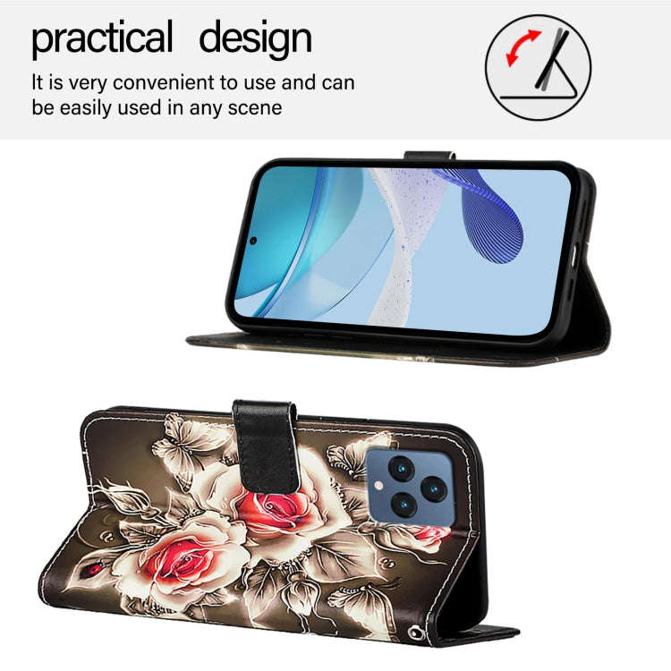 For T-Mobile REVVL 6 / 6x 5G Colored Drawing Pattern Plain Weave Leather Phone Case(Roses On Black)