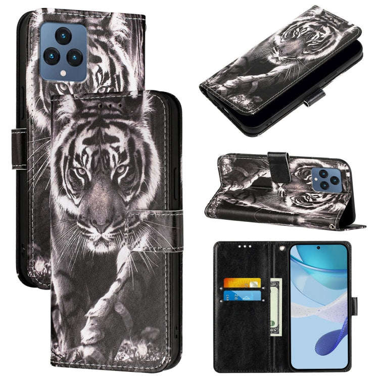 For T-Mobile REVVL 6 / 6x 5G Colored Drawing Pattern Plain Weave Leather Phone Case(Black And Whi...