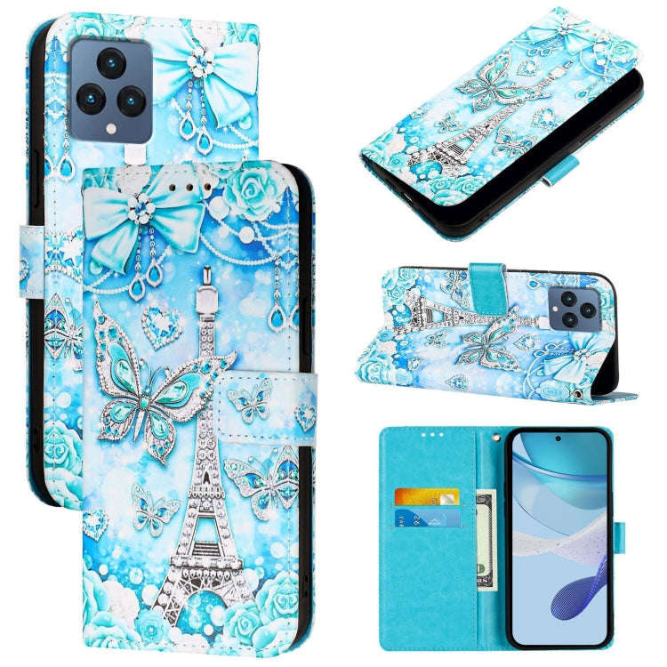 For T-Mobile REVVL 6 / 6x 5G Colored Drawing Pattern Plain Weave Leather Phone Case(Tower Butterfly)