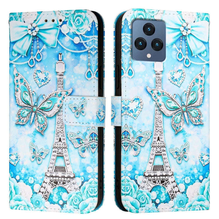 For T-Mobile REVVL 6 / 6x 5G Colored Drawing Pattern Plain Weave Leather Phone Case(Tower Butterfly)