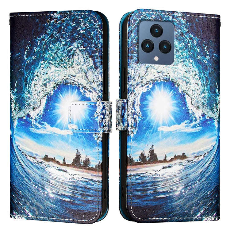 For T-Mobile REVVL 6 / 6x 5G Colored Drawing Pattern Plain Weave Leather Phone Case(Waves And Sun)