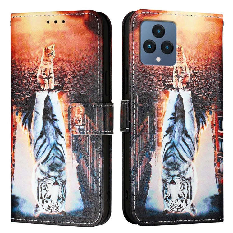 For T-Mobile REVVL 6 / 6x 5G Colored Drawing Pattern Plain Weave Leather Phone Case(Cats And Tigers)