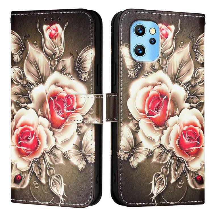 For UMIDIGI Power 7 Max Colored Drawing Pattern Plain Weave Leather Phone Case(Roses On Black)