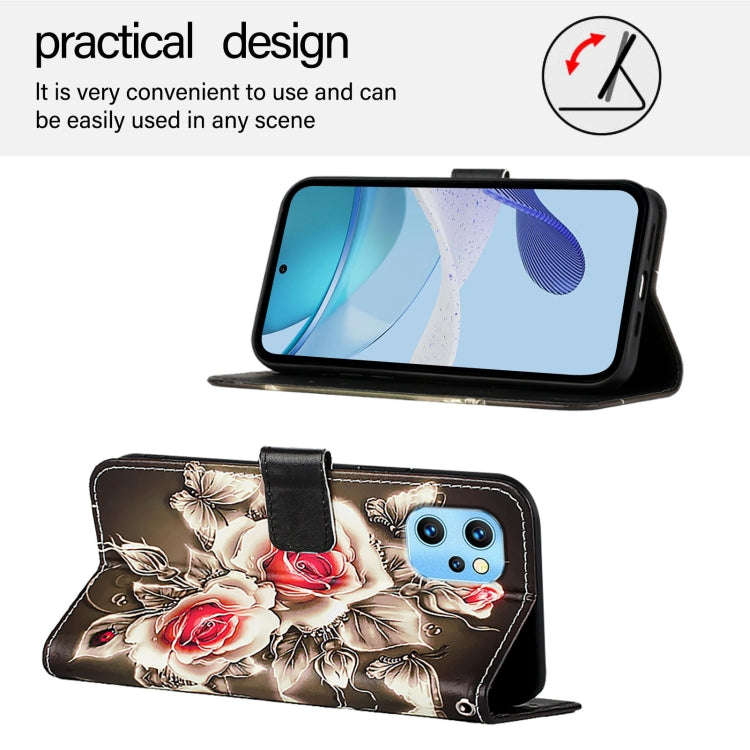 For UMIDIGI Power 7 Max Colored Drawing Pattern Plain Weave Leather Phone Case(Roses On Black)