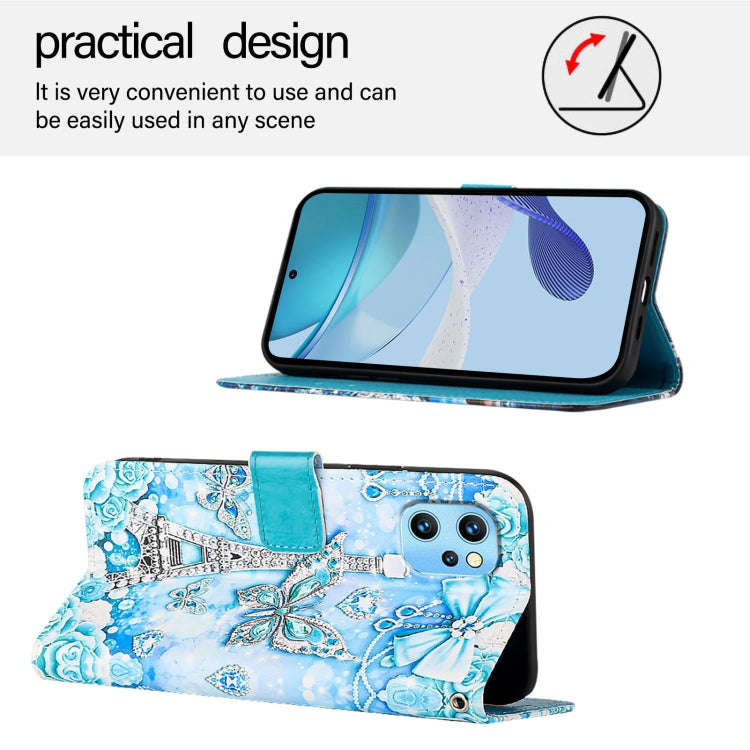 For UMIDIGI Power 7 Max Colored Drawing Pattern Plain Weave Leather Phone Case(Tower Butterfly)