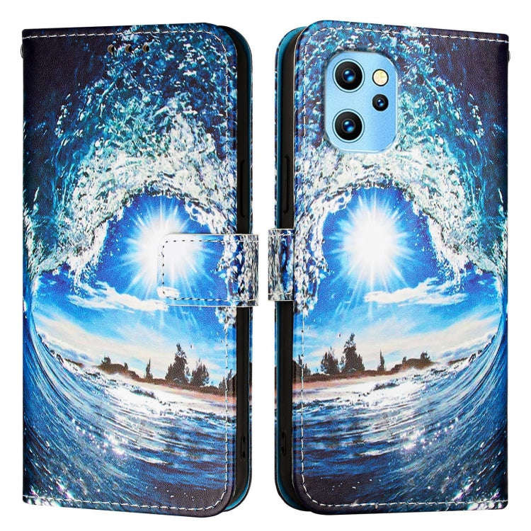 For UMIDIGI Power 7 Max Colored Drawing Pattern Plain Weave Leather Phone Case(Waves And Sun)