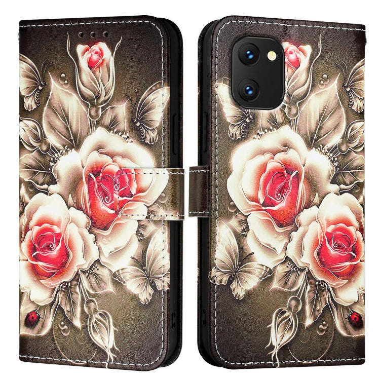 For UMIDIGI Power 7 / Power 7S Colored Drawing Pattern Plain Weave Leather Phone Case(Roses On Bl...