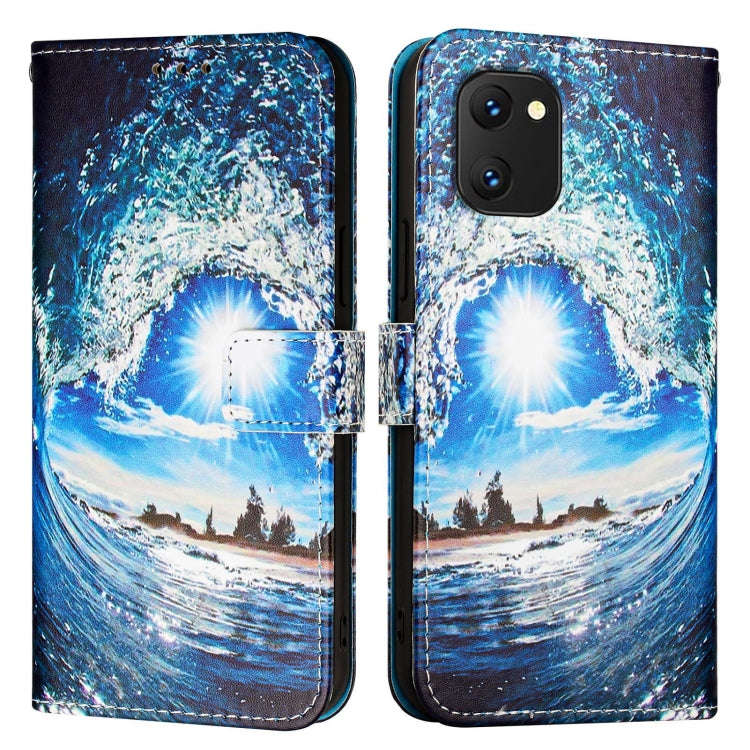 For UMIDIGI Power 7 / Power 7S Colored Drawing Pattern Plain Weave Leather Phone Case(Waves And Sun)