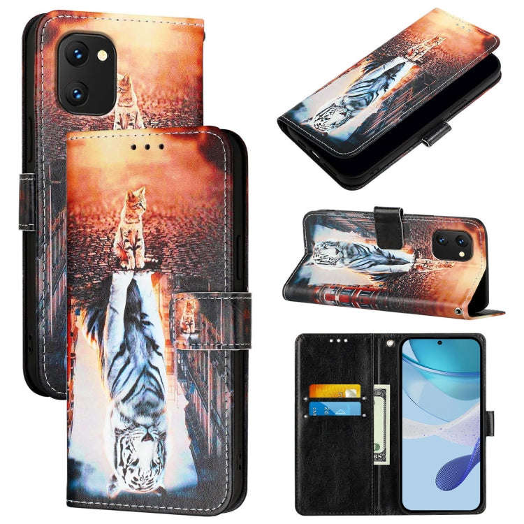 For UMIDIGI Power 7 / Power 7S Colored Drawing Pattern Plain Weave Leather Phone Case(Cats And Ti...