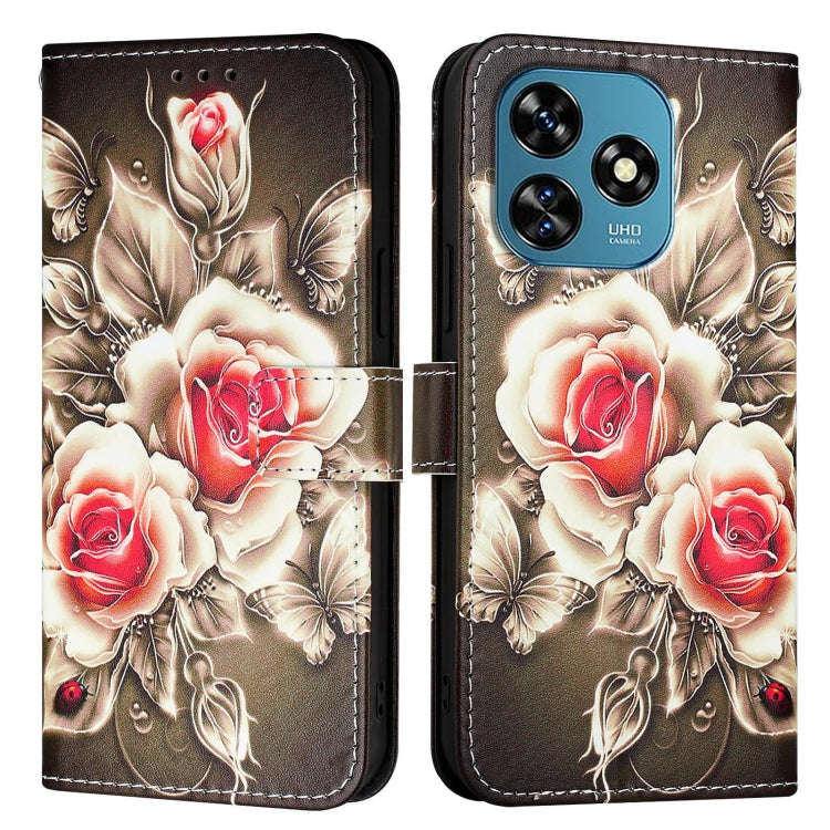 For Oukitel C51   Colored Drawing Pattern Plain Weave Leather Phone Case(Roses On Black)