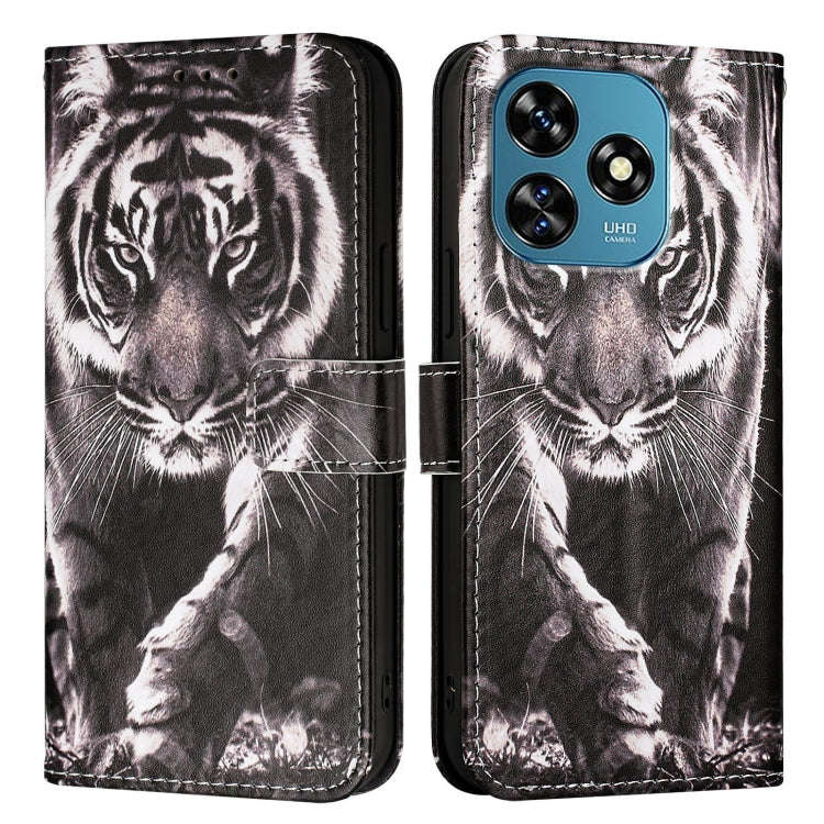 For Oukitel C51   Colored Drawing Pattern Plain Weave Leather Phone Case(Black And White Tiger)
