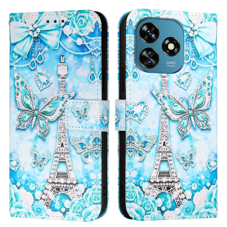 For Oukitel C51   Colored Drawing Pattern Plain Weave Leather Phone Case(Tower Butterfly)