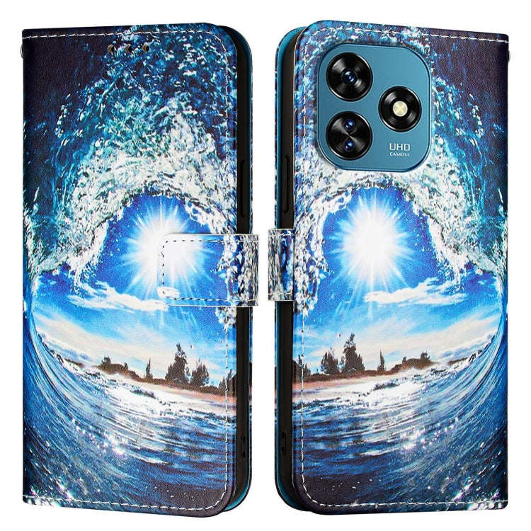 For Oukitel C51   Colored Drawing Pattern Plain Weave Leather Phone Case(Waves And Sun)
